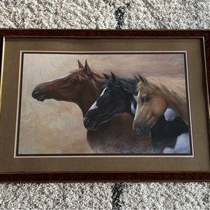 Vintage JOE SAMBATARO Wild Horses Framed Art Print HOME INTERIORS USA
